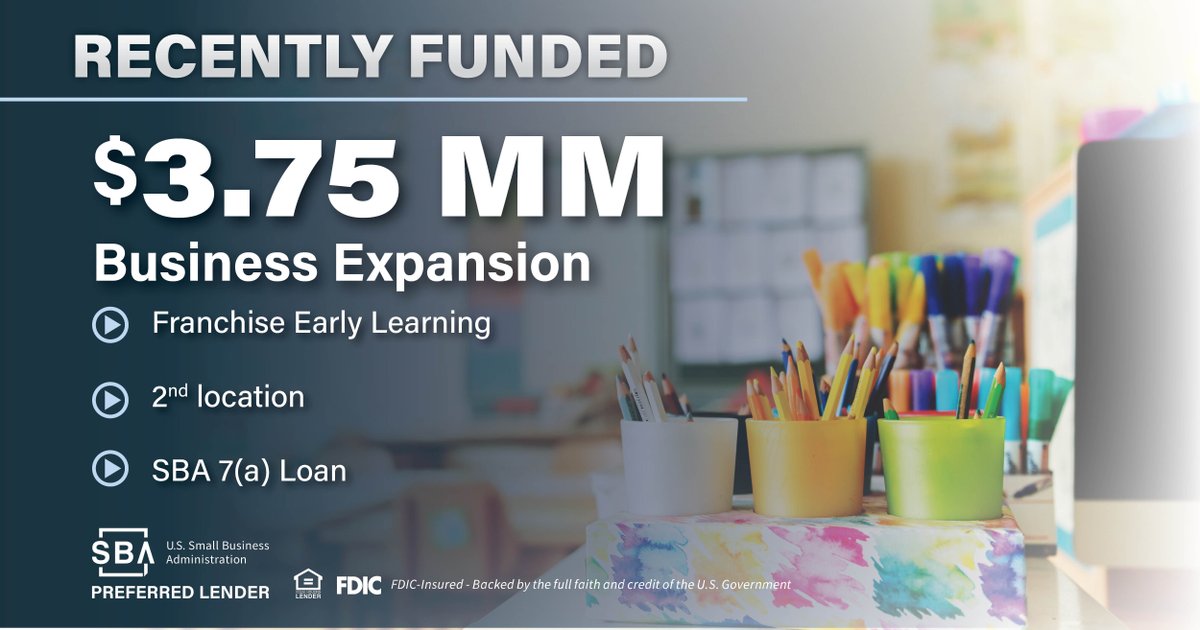 FirstBankLake's tweet photo. One location became two. This early learning franchise used SBA 7(a) financing to support its next stage of growth, with First Bank of the Lake helping guide the expansion. 

Learn More: https://t.co/0vZAFh1Jm6 

#FranchiseLoans #SBALoans #SBA7a #FirstBankoftheLake https://t.co/bZmox3nx5D