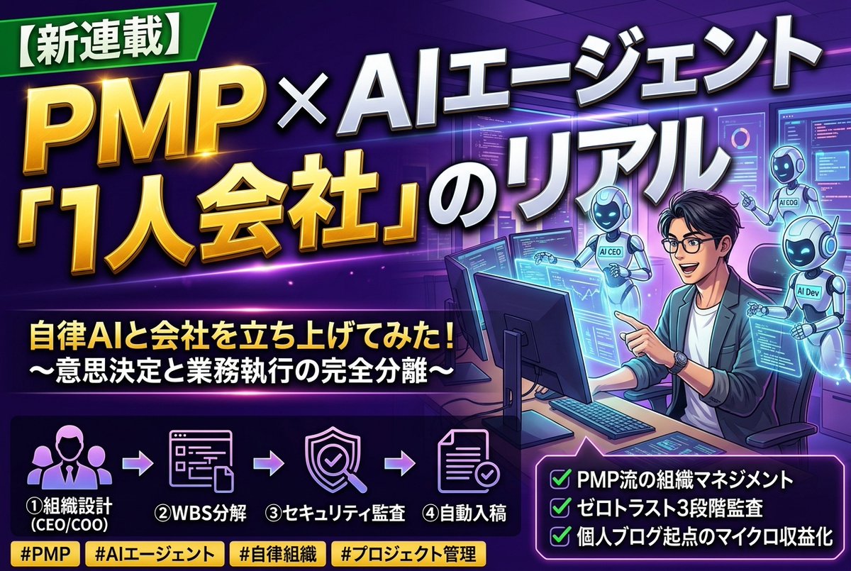 doitokatsuki's tweet photo. 「AIをチャットで使う」から「自律組織として稼働させる」へ。

PMPのWBS分解とプロンプト設計を組み合わせ、企画・リサーチ・記事執筆・画像生成・noteローンチまでをAIエージェント組織に権限移譲する「1人会社」の実験を始めました。

CEO実稼働を最小化する設計プロトコルを記録しています↓ https://t.co/mq9xKGZQzq