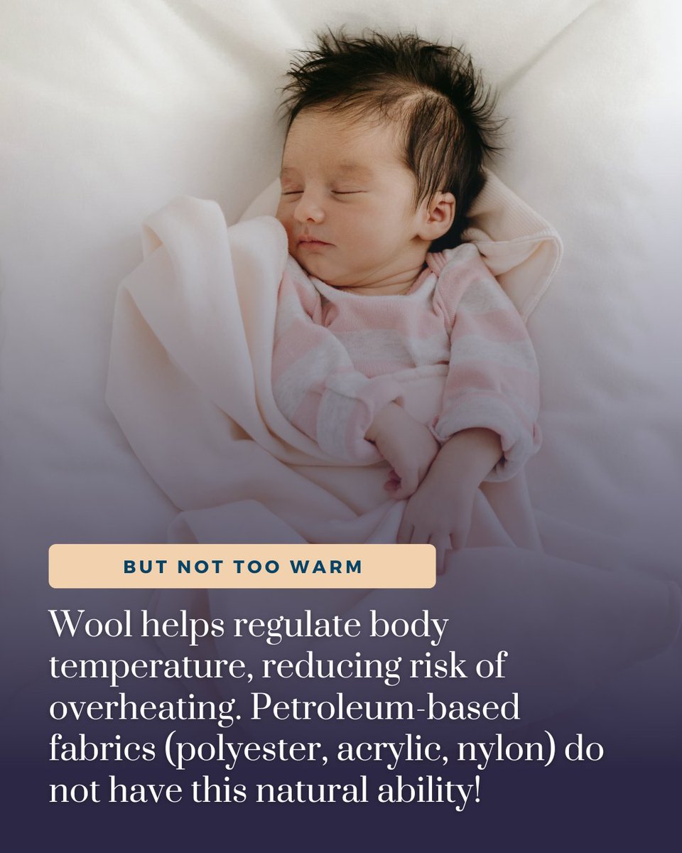 ExperienceWool's tweet photo. Babies are still learning how to regulate their temperature, which is one reason the materials around them matter.

Research shows that babies lose heat 4x faster than adults, and that wool can help regulate temperature and manage moisture naturally. 

#experiencewool https://t.co/YNVu9psqHk