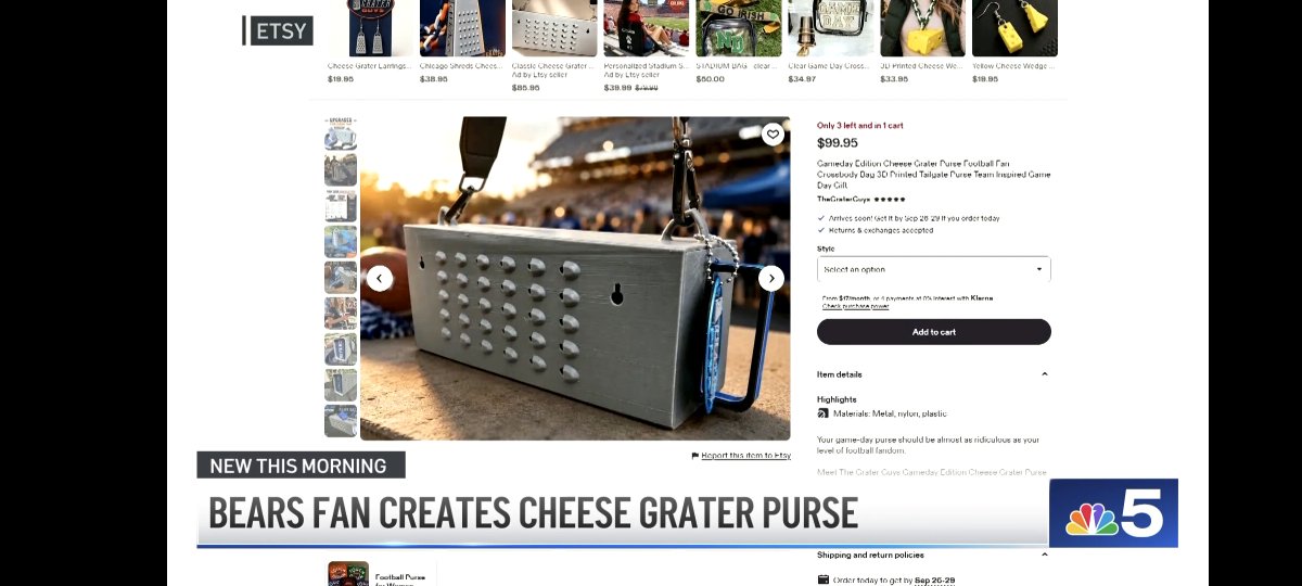 thegraterguys's tweet photo. Good morning @ChicagoBears fans!!!
Check out @nbcchicago this morning!!

It's game day and an amazing day. Get your cheese grater purse and earrings here 👇🏻

https://t.co/oU8srA8X2C

🐻⬇️ https://t.co/1UJaLUj2IQ