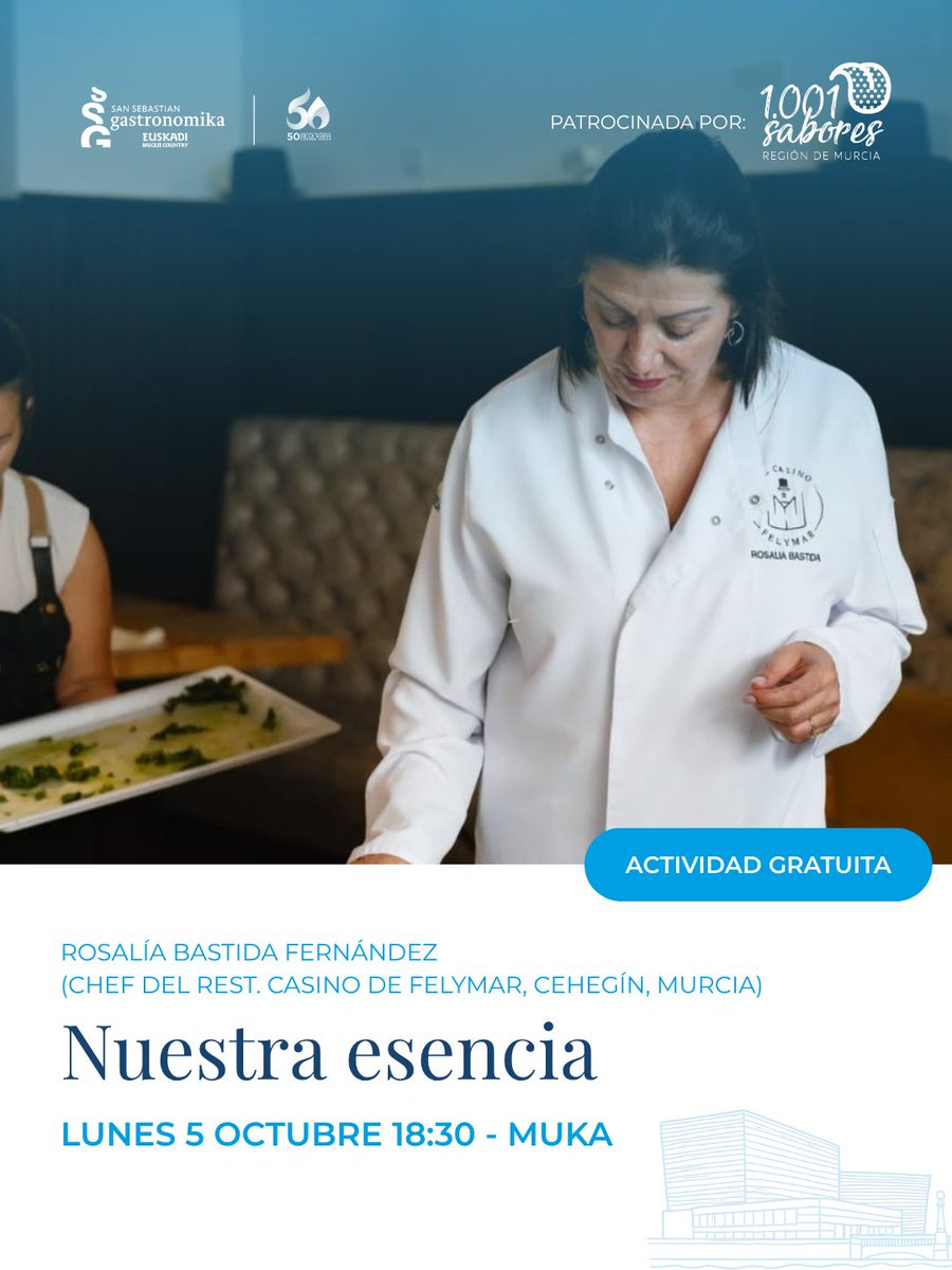 ssgastronomika's tweet photo. 🌿 𝐍𝐮𝐞𝐬𝐭𝐫𝐚 𝐞𝐬𝐞𝐧𝐜𝐢𝐚.
Murcia llega a Gastronomika 2026 con una cocina de producto y territorio: gilda de atún rojo, puerros de Cehegín con queso D.O. Murcia y lubina Aquanaria.
3 elaboraciones con esencia de Murcia.
Patrocinada por @1001saboresrm
#ssg26 https://t.co/86ZGCAndXA
