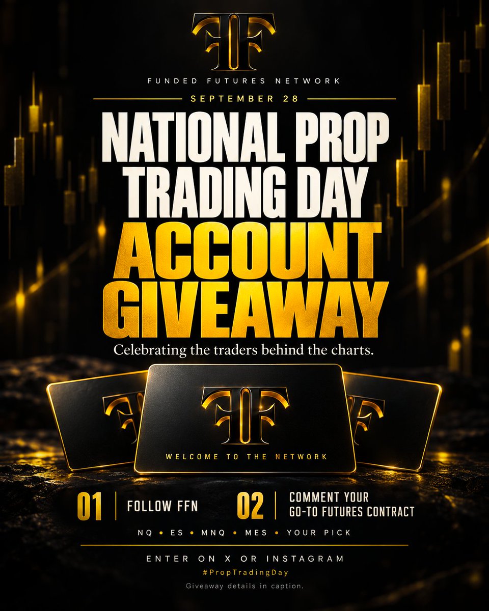 FFNFunding's tweet photo. Happy National Prop Trading Day to every trader who puts in the work. 🥂

Steady evals are on the line.

To enter:
⚡ Follow @FFNFunding 
🔁 Repost
💬 Reply with your favorite futures contract and why

We will picks the best answers. Closes Tonight 5:00 PM ET. https://t.co/5sFyKqLM6D