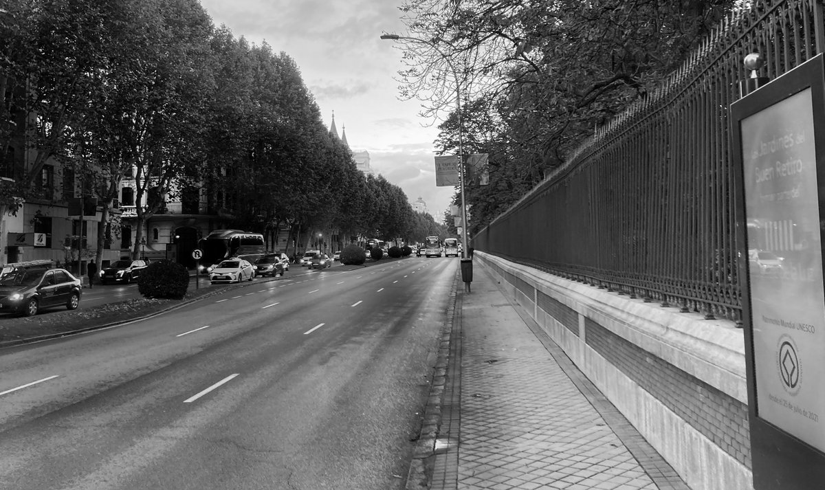 latinapaterson's tweet photo. Recordatorio: no hay ningún proyecto en marcha para devolver al Parque del Retiro sus aceras originales: 5 m. de anchura y doble fila de árboles. Hoy, taladas, miden 1,5 m., para hacer más sitio al dueño de la ciudad de Madrid: el coche, su ruido y su pestilente humo contaminante https://t.co/M84Y3B5fDJ