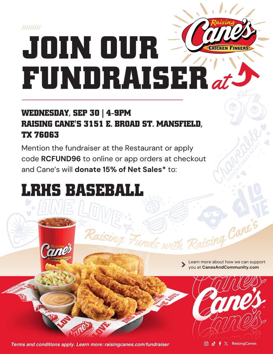 LRHSBASEBALL's tweet photo. See you for our monthly Cane's meetup! 🦅 https://t.co/TQDtGKddrn