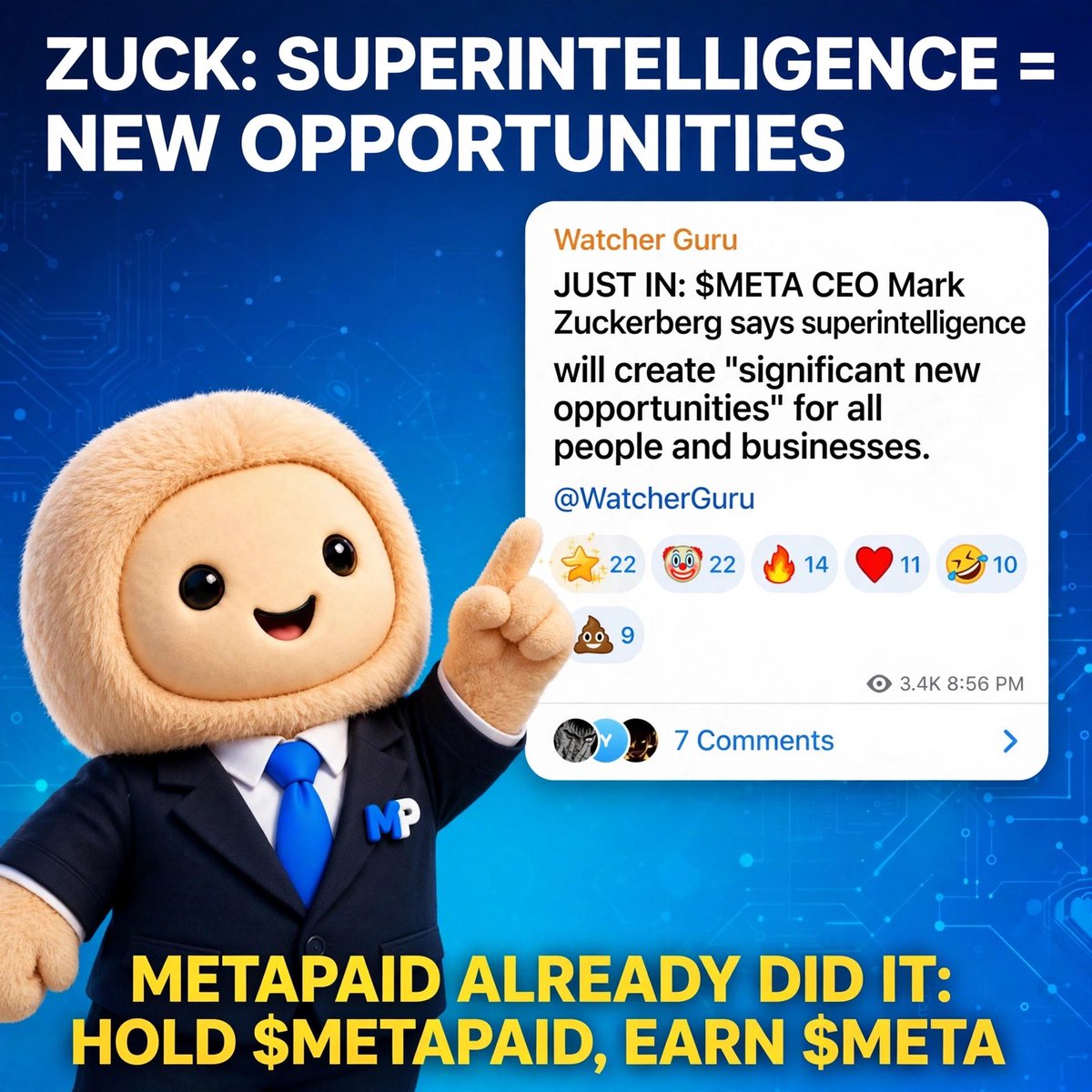 MetapaidRH's tweet photo. Zuck says superintelligence will create "significant new opportunities" for everyone.

METAPAID already built one.

Hold $METAPAID. Get paid in $META through holder fee sharing. Real rewards, not just promises.

The future is rewarding holders → https://t.co/TipQWTA0Uq https://t.co/FjXqpmf9HX