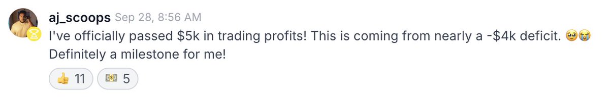 timothysykes's tweet photo. I want EVERYONE to retweet this and congratulate my hardworking student AJ who just inspired the whole https://t.co/ZHoCqK0up1 chatroom with how he's been taking singles to turn his losses around and now has come back from -$4k to +$5k single after single after single...this is the EXACT way that 8-figure traders like @Jackaroo_Trades @kroyrunner89 and @traderkylec started after initial losses, but they learned the process and then the sky is the limit once you have a solid foundation from which to build!

Congrats AJ, don't get cocky, you still have a loooooong way to go, but this is a great start so keep it up man!!!