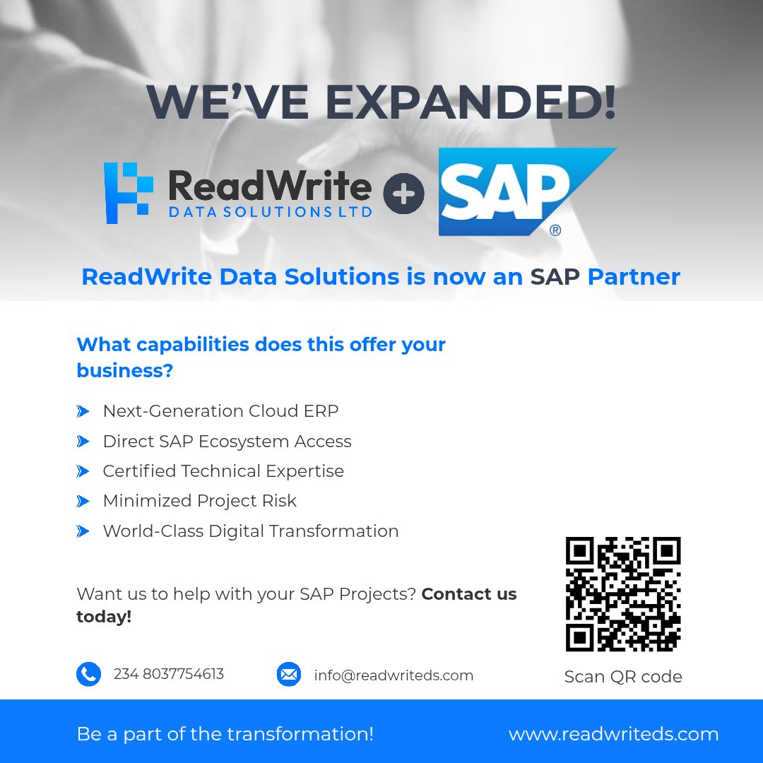 ReadWriteDS's tweet photo. Growth has always been part of our journey at ReadWrite Data Solutions.

We’re excited to announce that we’re now an SAP Partner. 

More capabilities. More solutions. More opportunities.

Explore what’s possible with us: https://t.co/3V7RoB5rtJ https://t.co/wh6xdNRxY9