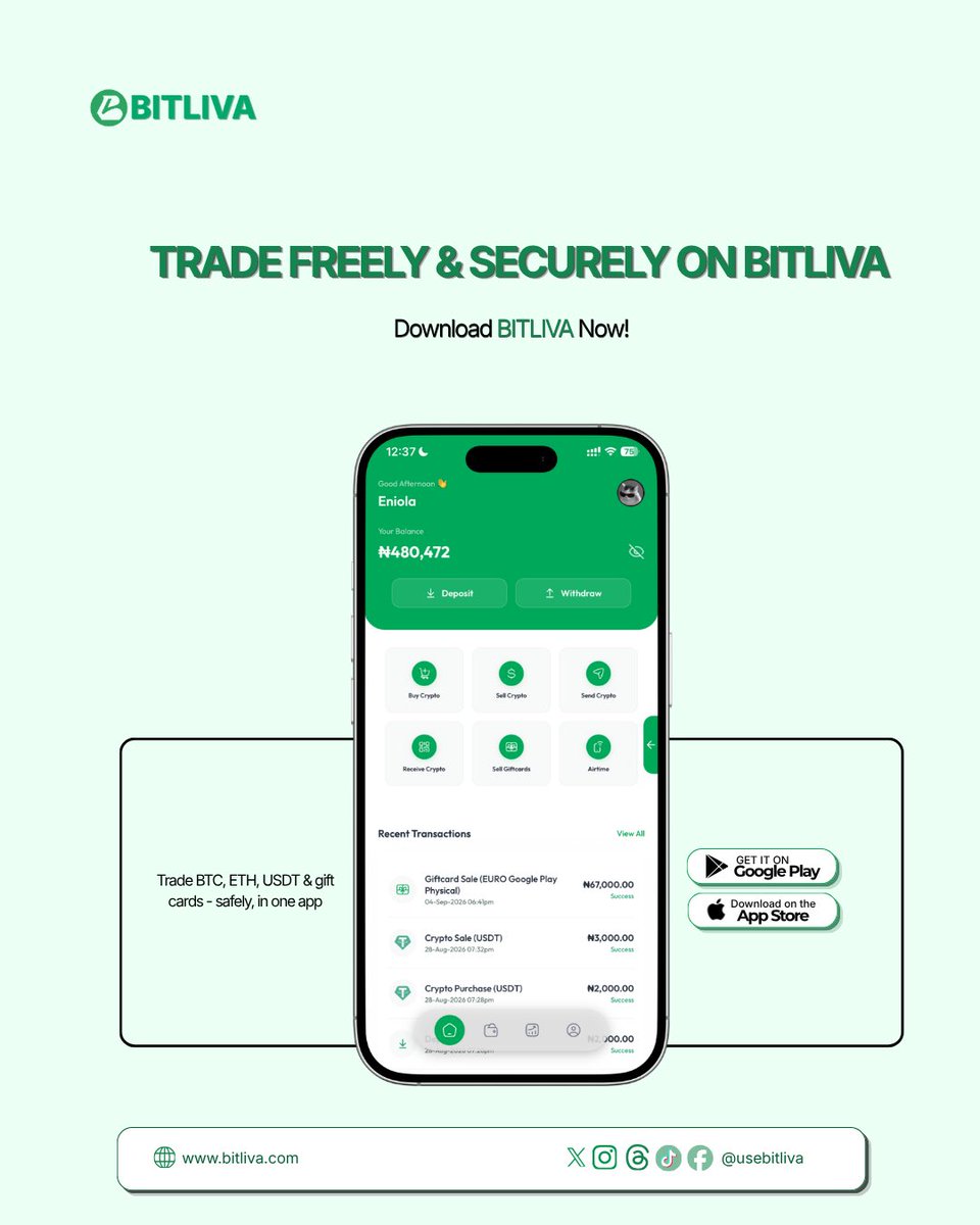 usebitliva's tweet photo. Download Bitliva today!

#Bitliva #CryptoNigeria #P2PNigeria https://t.co/rRh8ouS8Nz