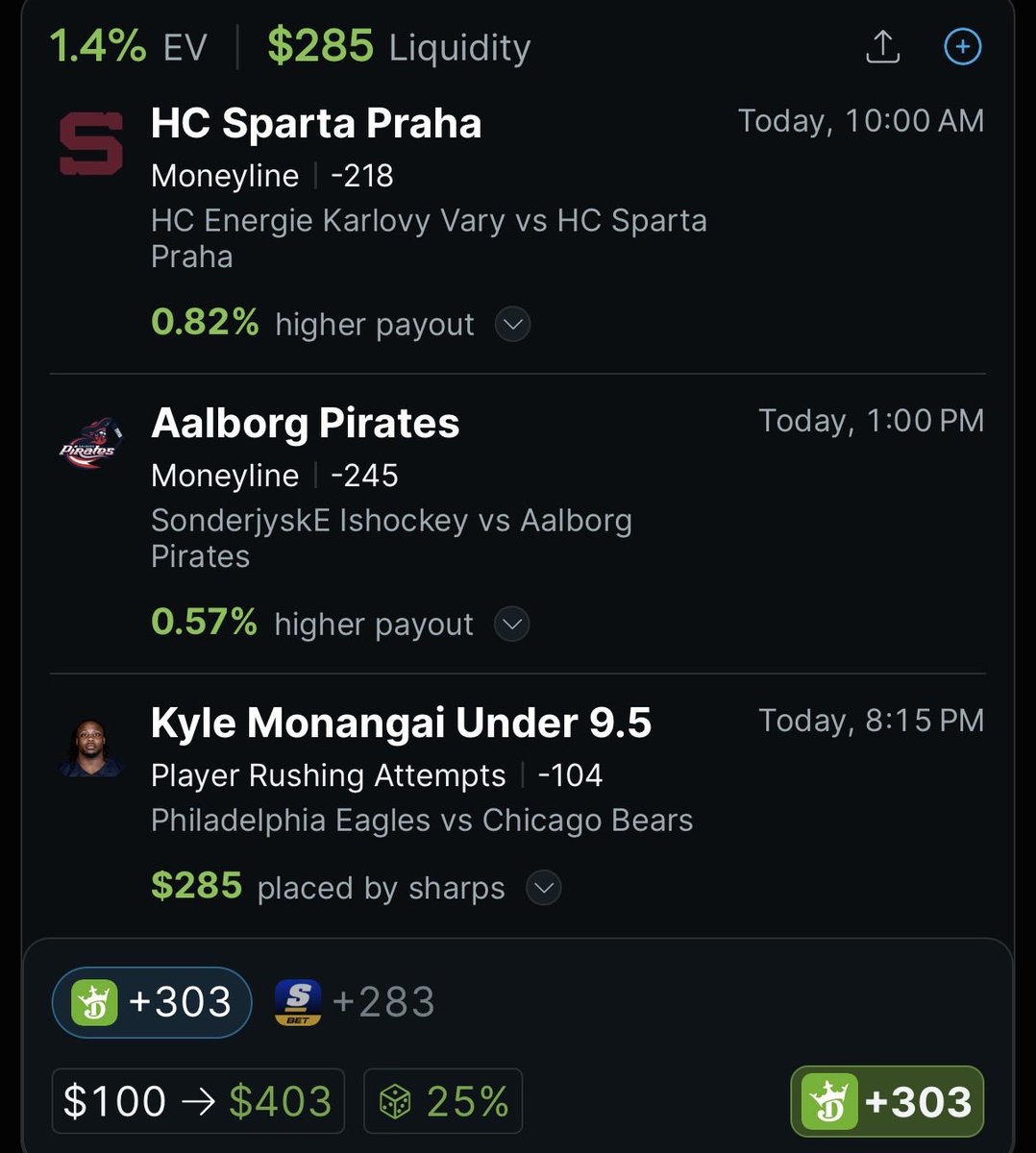 EVParlay's tweet photo. Not a ton on the board today but the @OddsJam Parlay tool found us some value 📈

Play this over at DraftKings! 🤴 

🔗 https://t.co/edpgFHQ1vi https://t.co/KN0IXIdMhR