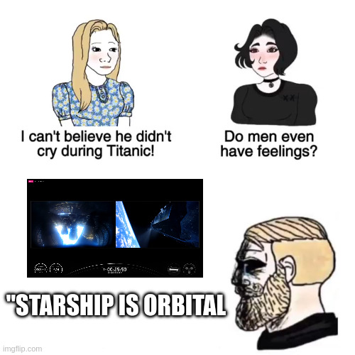 yatharthmann's tweet photo. STARSHIP IS ORBITAL 😭😭 https://t.co/mqI28udIjk