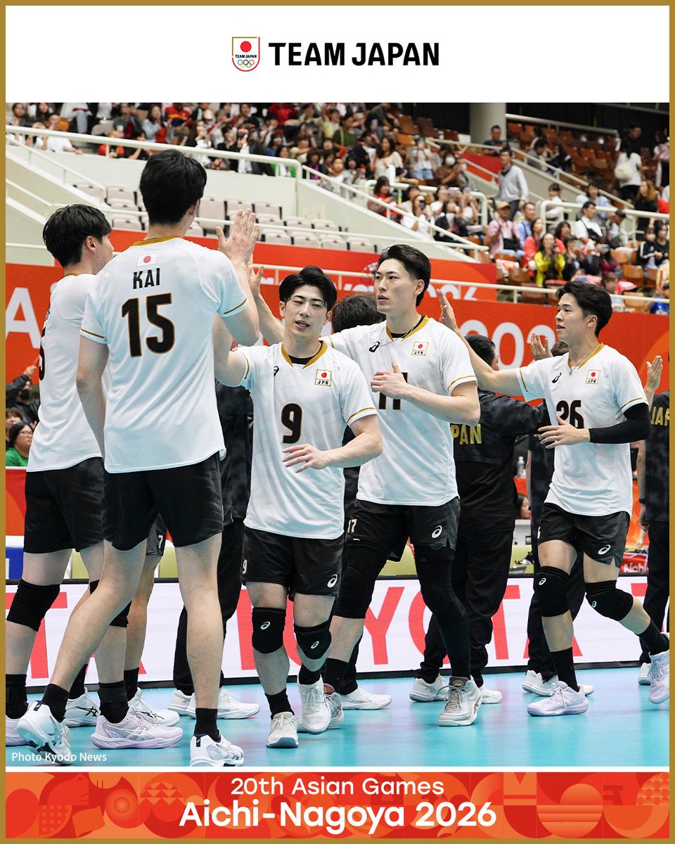 TeamJapan's tweet photo. ◤ 📸TEAM JAPAN Shots #愛知名古屋2026 ◢

🏐バレーボール
男子 予選ラウンド

カザフスタンに3-0のストレート勝ちで連勝🙌🇯🇵✨️

@JVA_Volleyball

#TEAMJAPAN #ともに一歩踏み出す勇気を

愛知・名古屋アジア大会はTBS ▶︎ @TBS_TV_S1 https://t.co/A78R4Vodd4