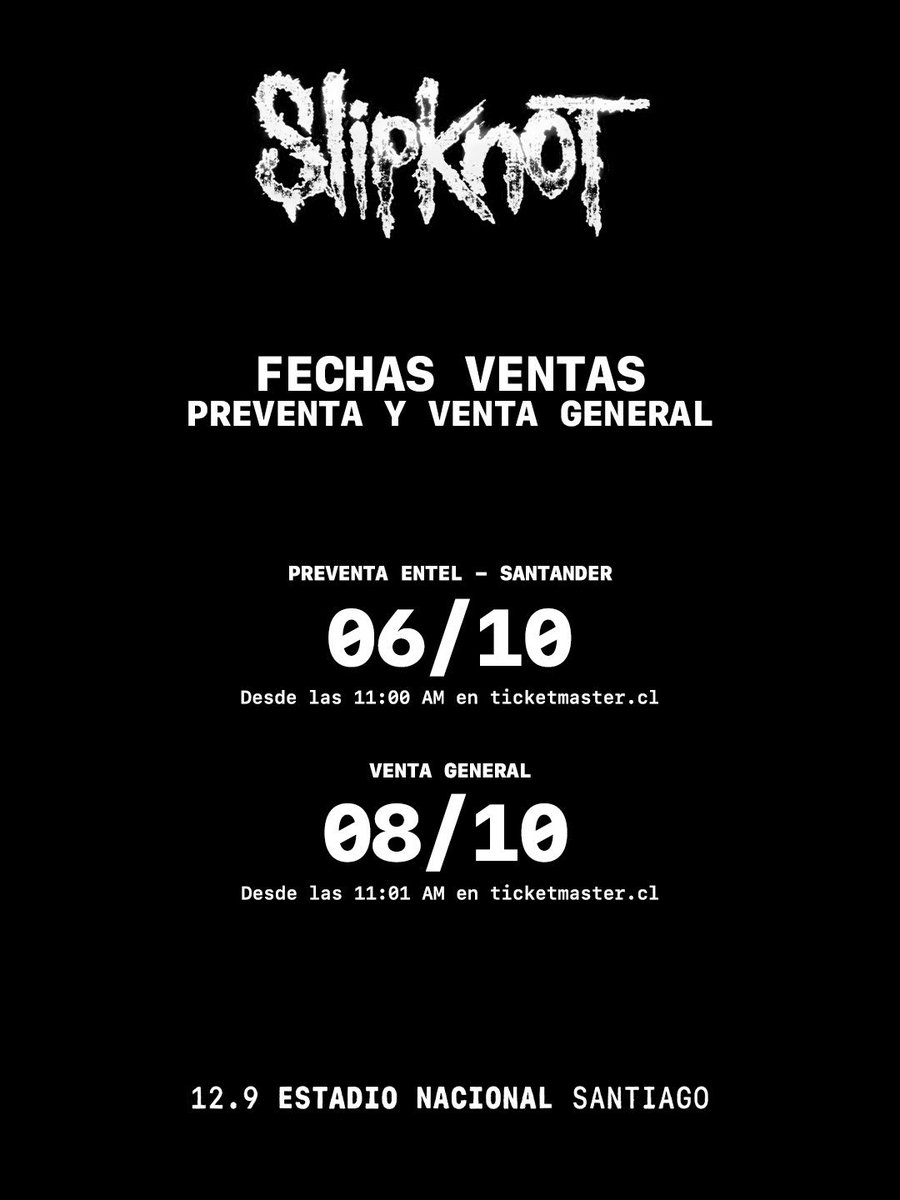 rockaxisoficial's tweet photo. 🤘🔥 ¡Golpe a la quijada en Chile! 
@slipknot, @marilynmanson y Hatebreed llegarán juntos al Estadio Nacional el 12 de septiembre de 2027, como parte de la gira "(sic)est Stadium". El cartel también suma a los nacionales Mawiza 

🎟️ La preventa comenzará el 6 de octubre y la venta general el 8 de octubre.

Revisa todos los detalles en nuestra web 👉 https://t.co/OCBv24MJhI

💬 ¿Qué te parece este cartel?

@dgmedioschile