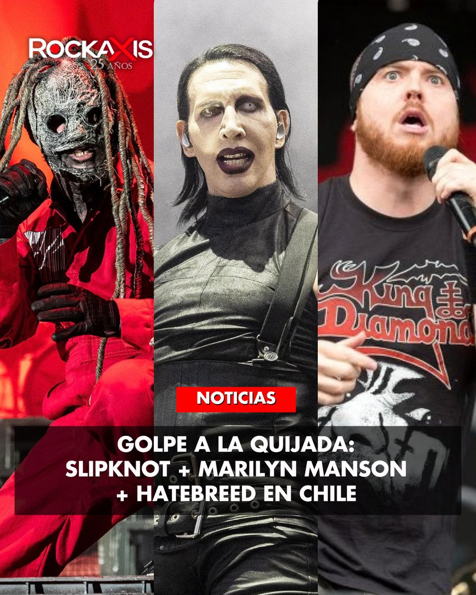 rockaxisoficial's tweet photo. 🤘🔥 ¡Golpe a la quijada en Chile! 
@slipknot, @marilynmanson y Hatebreed llegarán juntos al Estadio Nacional el 12 de septiembre de 2027, como parte de la gira "(sic)est Stadium". El cartel también suma a los nacionales Mawiza 

🎟️ La preventa comenzará el 6 de octubre y la venta general el 8 de octubre.

Revisa todos los detalles en nuestra web 👉 https://t.co/OCBv24MJhI

💬 ¿Qué te parece este cartel?

@dgmedioschile