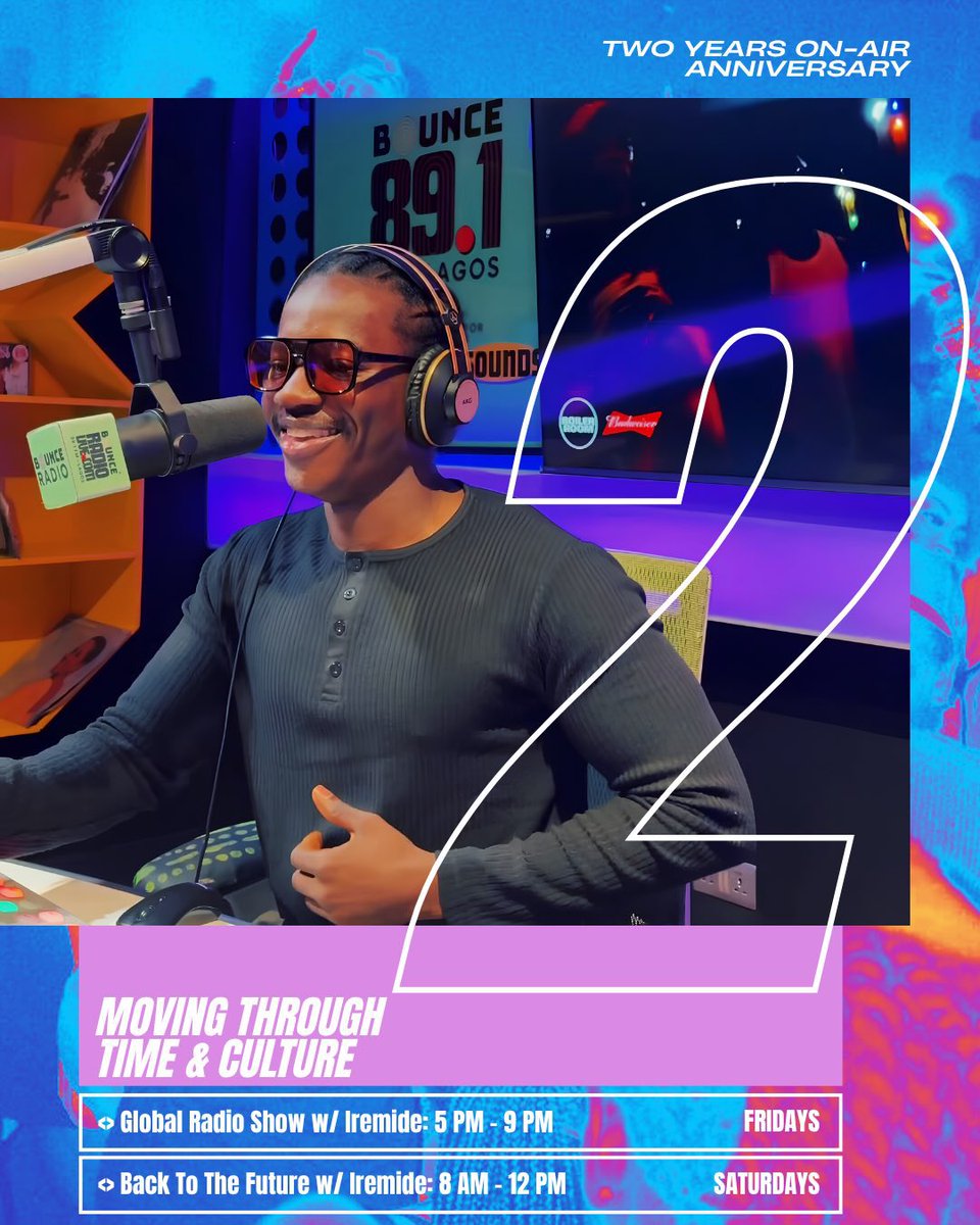 bounceradiolive's tweet photo. 4. #Globalradioshow & #BackToTheFuture w/ @IremideAdeoye_f 💥
From Friday evenings to Saturday mornings, Iremide brings the right sounds and energy to keep you locked
in.
📻: Fridays | 5pm - 9pm WAT.
📻: Saturdays | 8am - 12pm WAT. https://t.co/FtQWnOyZ3o
