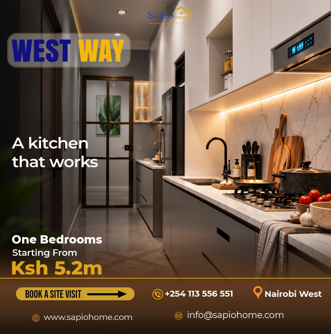 SapioHomes's tweet photo. Your everyday routine deserves a kitchen designed to keep up. ✨
🏡 1-Bedroom Apartments
💰 Starting from KSh 5.2M
📍 Nairobi West
Make it yours. Book a site visit today.

#realestatekenya #investmentrealestate #nairobihousesforsale
#wanakopatunalipa https://t.co/CHBNgcRcb3