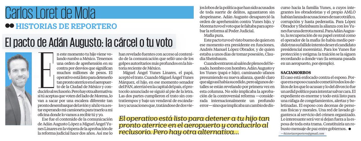 bereaguilarv's tweet photo. Mafia pura:
Así fue como Adán Augusto obtuvo el voto que les faltaba para aprobar la Reforma Judicial 

El operativo está listo para detener a tu hijo tan pronto aterrice en el aeropuerto y conducirlo al reclusorio. Pero hay otra alternativa… 
@CarlosLoret https://t.co/gCNGwSl8aK
