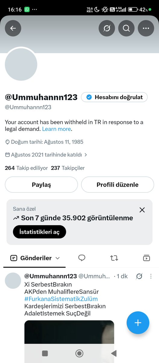 FURKAN516213's tweet photo. Yeni Türkiye Furkan hareketi mensuplarına yapılanların yanlış olduğunu düşündüğüm için onları savundugun için kapatılan kaçıncı hesabım bilmiyorum x işi gücü bırakmış belliki
Xi SerbestBırakın
AKPden MuhaliflereSansür
#FurkanaSistematikZulüm
Kardeşlerimizi SerbestBırakın https://t.co/0FpTPrDRNY