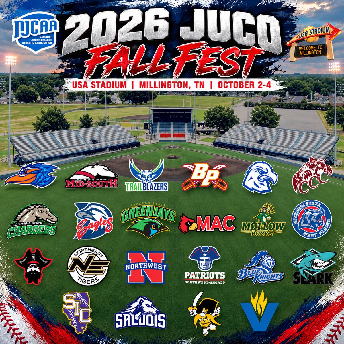 USAStadium's tweet photo. Looking ahead to this weekend at USA Stadium. We have 22 Junior College programs from 9 states coming to our Fall Fest. 

Also have another 35 15-18U programs competing in our @PBTourney event https://t.co/CC01XdF6Bt