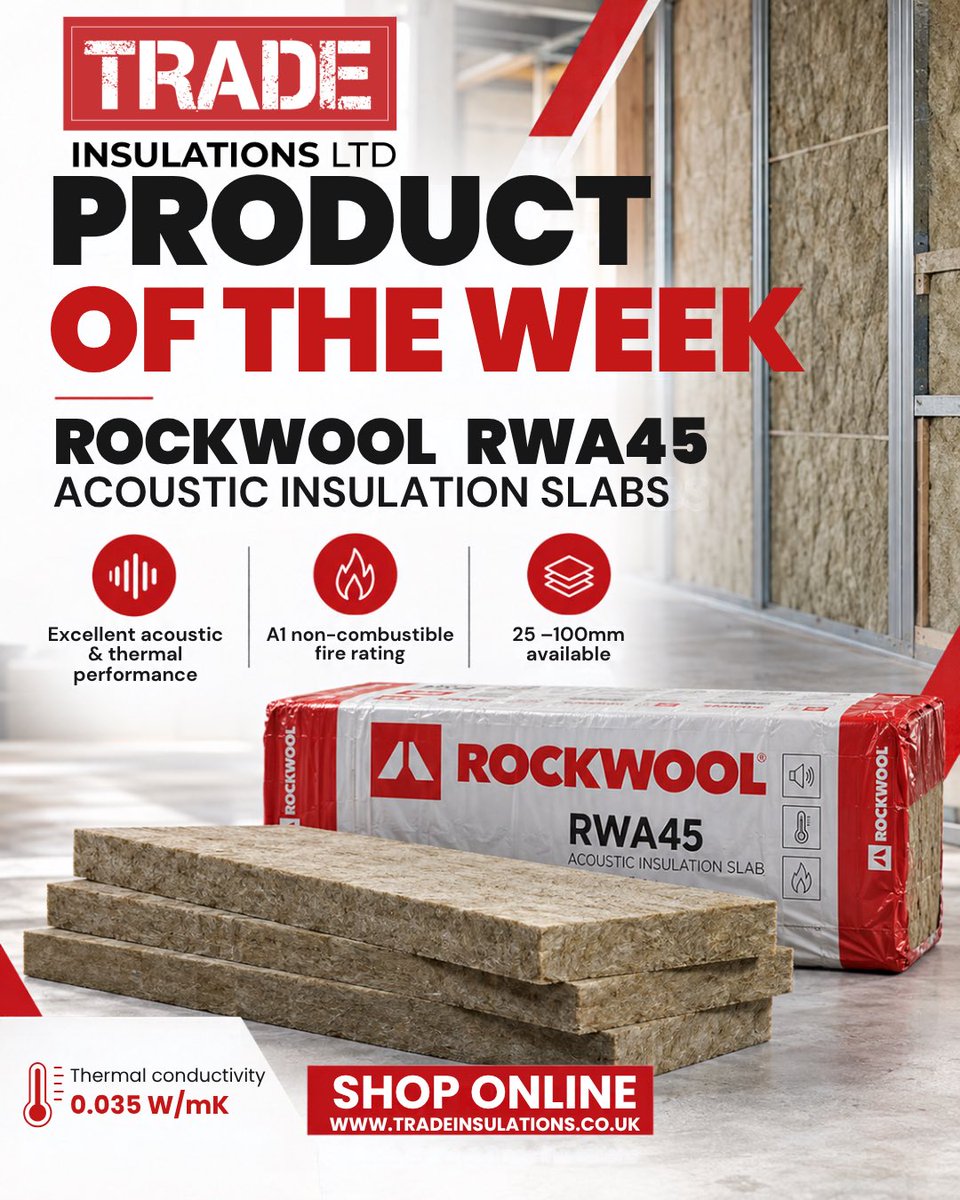 InsulationsLtd's tweet photo. ⭐ PRODUCT OF THE WEEK ⭐

ROCKWOOL RWA45 Acoustic Insulation Slabs 🔥

The perfect choice when acoustic, thermal and fire performance matter.

📲Shop online today link in our bio

#Rockwool #RWA45 #AcousticInsulation #FireSafety #BuildingMaterials #ConstructionUK #BuildersUK https://t.co/BSsgMSiVSL
