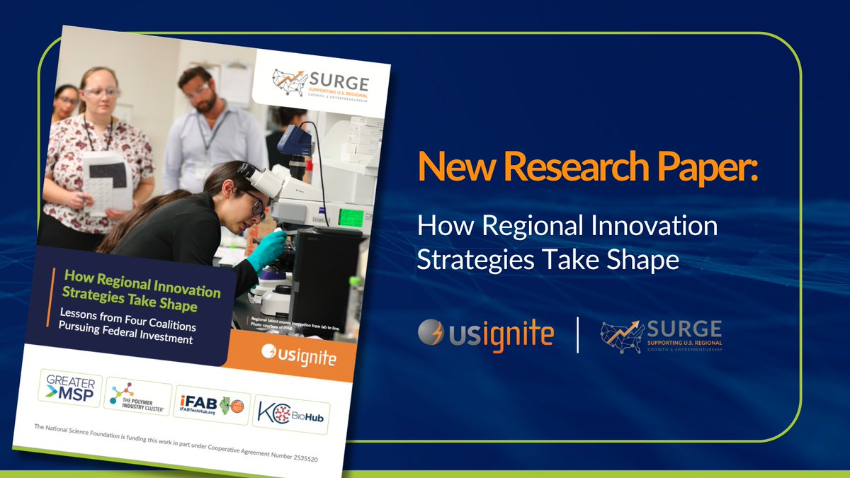 US_Ignite's tweet photo. Regional innovation competitiveness relies not only on research, but on the effective deployment of technologies – proving ideas can work beyond the lab 🧪
Read 4 case studies on how to develop compelling narratives to attract federal investment:
https://t.co/pTVXd2iDkK https://t.co/yNN2VHP1Qx