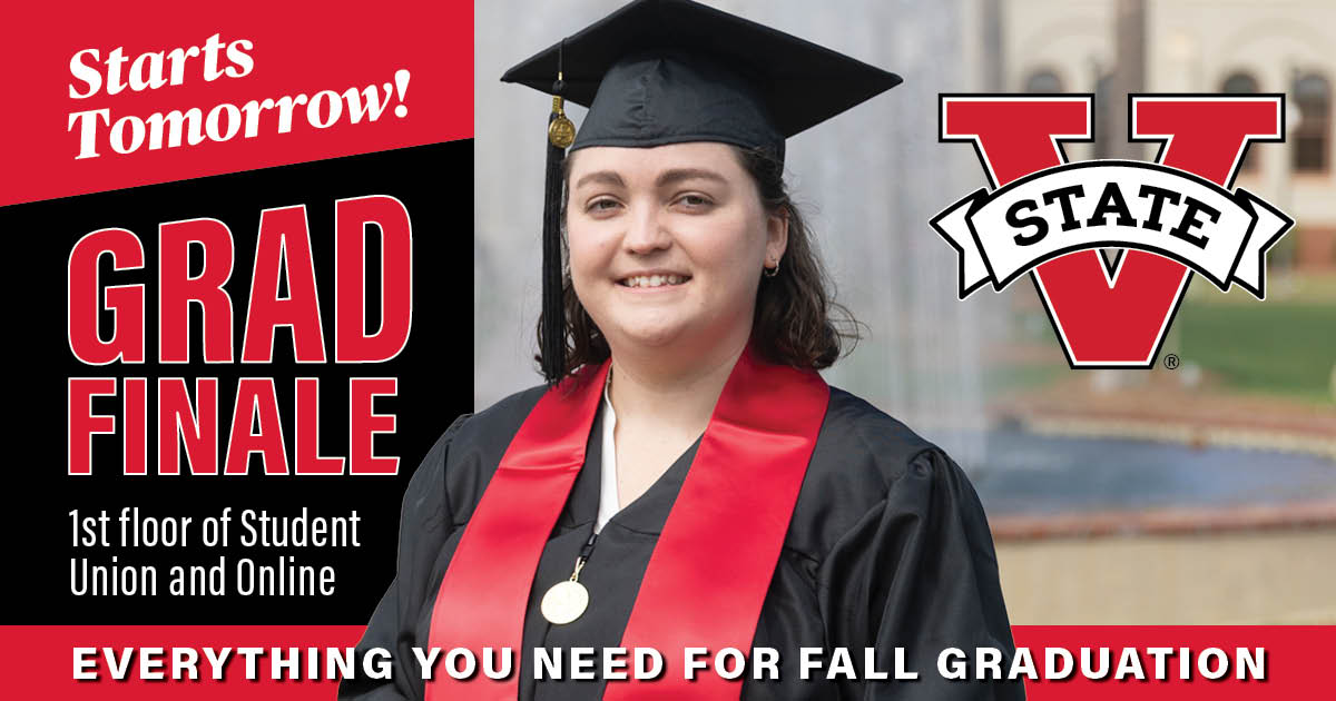 valdostastate's tweet photo. Calling all December VSU graduates! Grad Finale runs tomorrow and Wednesday in the VSU Bookstore on campus and ONLINE. This is your chance to get discounts on regalia, class rings, announcements, and more. Details here: https://t.co/HslZSV27Uz #VStateGrad 🎓 https://t.co/KAt86uE8Lf