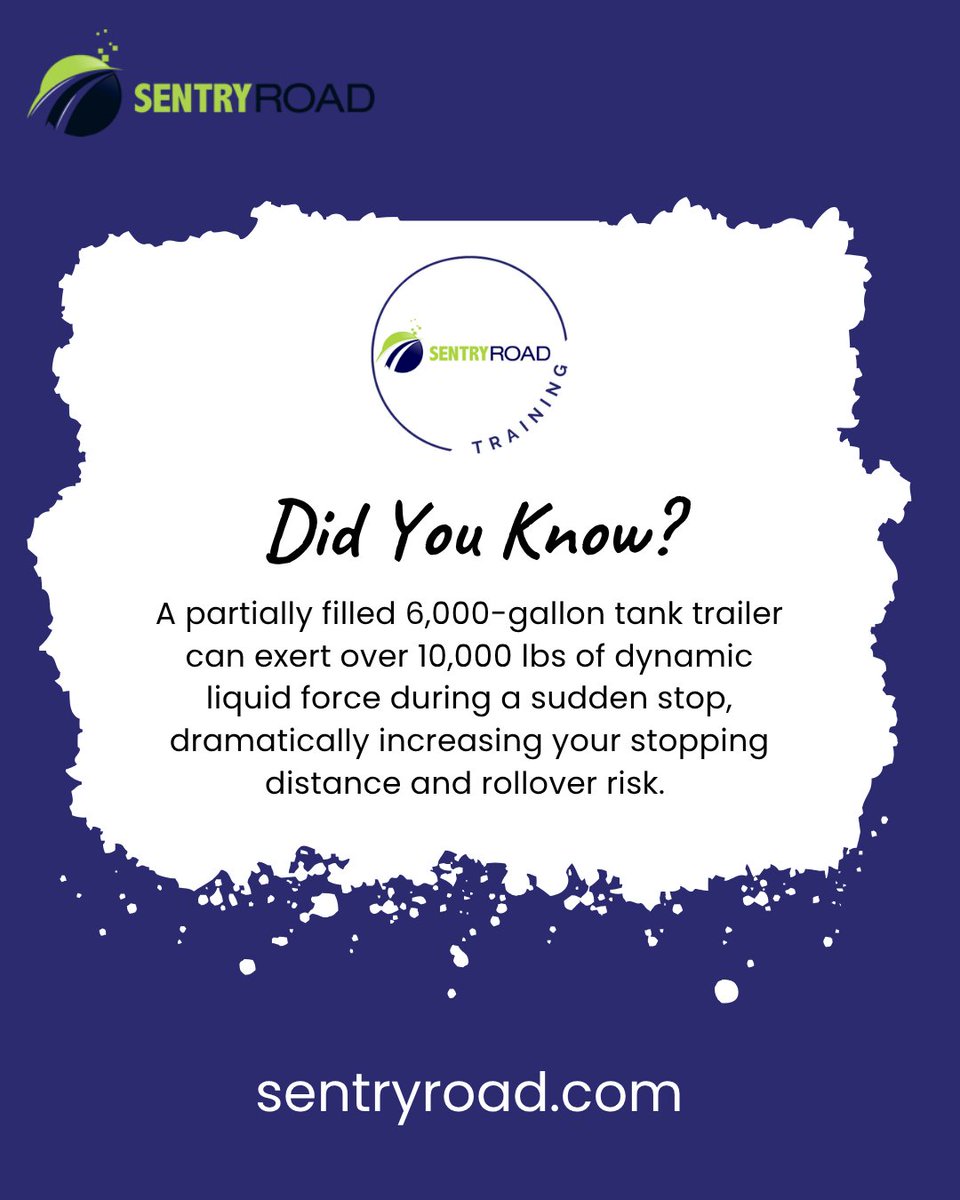 Sentry_Road's tweet photo. Smooth, deliberate braking and disciplined speed control help mitigate liquid surge—lowering risk and keeping your drivers safer on the road.
#TankTruckWeek #BulkTransporter #FleetSafety #LiquidBulk #HazmatSafety #CDL #SentryRoad #RequiredReadiness https://t.co/LMS7JI5chS
