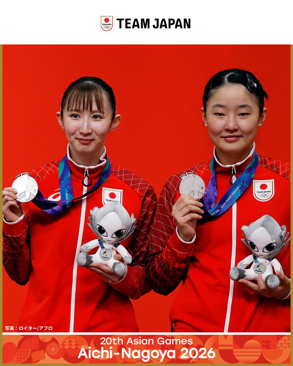 TeamJapan's tweet photo. ◤ 📸TEAM JAPAN Shots #愛知名古屋2026 ◢

🏓卓球
【男子ダブルス】
2位 張本智和・篠塚大登 ペア 🥈
3位 松島輝空・戸上隼輔 ペア 🥉

【女子シングルス】
3位 張本美和 選手 🥉
3位 早田ひな 選手 🥉

【女子ダブルス】
2位 張本美和・早田ひな ペア 🥈

団体���と合わせて、卓球 #TEAMJAPAN は計7個のメダルを獲得しました✨

@jtta_official

#ともに一歩踏み出す勇気を

愛知・名古屋アジア大会はTBS ▶︎ @TBS_TV_S1