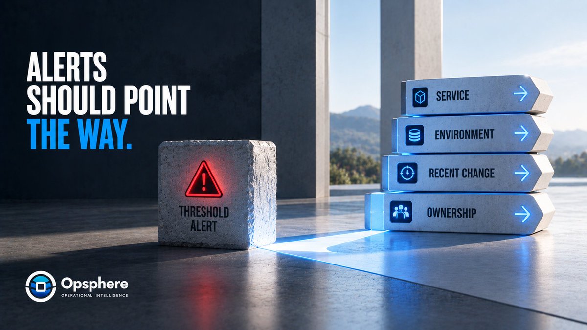 opsphereio's tweet photo. An alert should tell you where to investigate, not just that a threshold was crossed. Add service, environment, recent change, and ownership signals where possible. Better alert context shortens the path from detection to action.  

#DevOps #PlatformEngineering #SRE https://t.co/fk92wVghdi