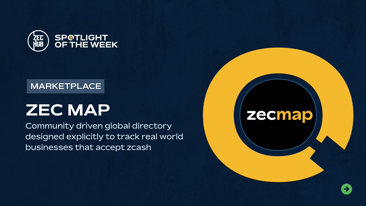 ZecHub's tweet photo. Our Spotlight this Week is @ZecMap 🔍

The global directory of where to spend Zcash. List your business and build the shielded economy of the future.

Read below to find out more... https://t.co/zwN6S0K8Aw