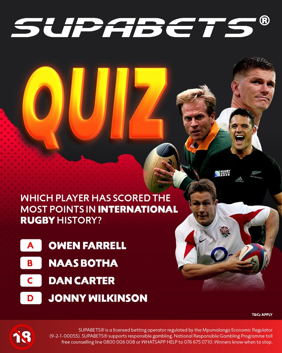 Supabets_mzansi's tweet photo. Monday Quiz Time🧠🤔😎

Comment your answer!🫡

#Supabets #SUPAQUIZ

18+| Bet Responsibly https://t.co/FpYDYwx1Ez
