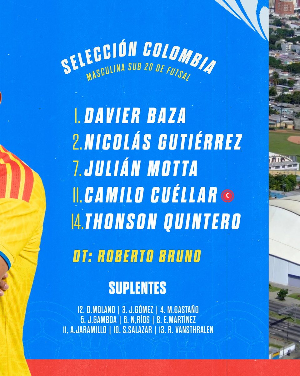 FCFSeleccionCol's tweet photo. 🚨 𝗧𝗜𝗧𝗨𝗟𝗔𝗥

Así formará nuestra Selección Colombia para enfrentar a 🇵🇾 en su segundo partido en el CONMEBOL Sub 20 de Futsal Masculina.

#LaSeleNosUne🇨🇴 https://t.co/MaIBIaLKpg
