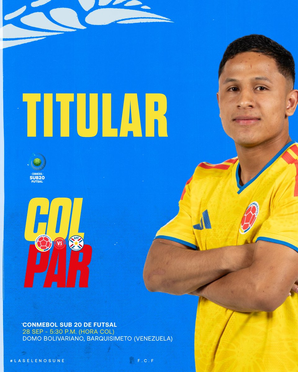 FCFSeleccionCol's tweet photo. 🚨 𝗧𝗜𝗧𝗨𝗟𝗔𝗥

Así formará nuestra Selección Colombia para enfrentar a 🇵🇾 en su segundo partido en el CONMEBOL Sub 20 de Futsal Masculina.

#LaSeleNosUne🇨🇴 https://t.co/MaIBIaLKpg