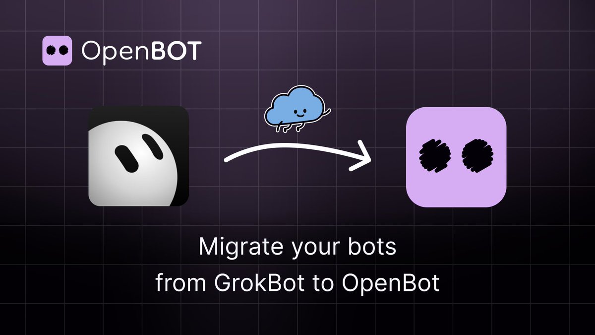OpenBot_'s tweet photo. You can now migrate your bots from GrokBot to OpenBot in just a few clicks.

Use the new Migrator to export your bots as a ZIP, then import it into your OpenBot server.

Full tutorial below. https://t.co/nwWM6gJUxz