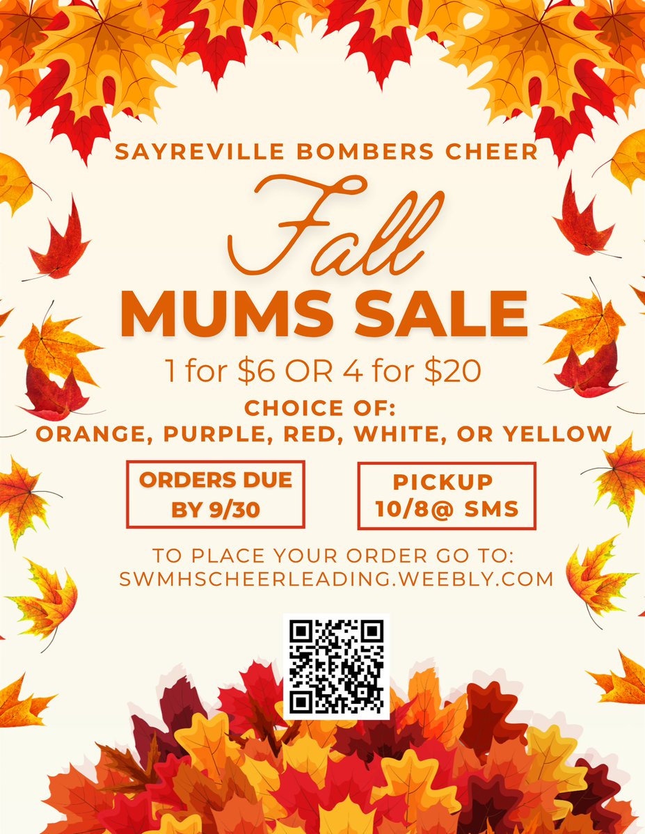 SWMHS_Cheer's tweet photo. Support the SWMHS cheerleaders by purchasing fall mums! 🍁 Link in bio. to purchase 📣 https://t.co/70ECirIj4y