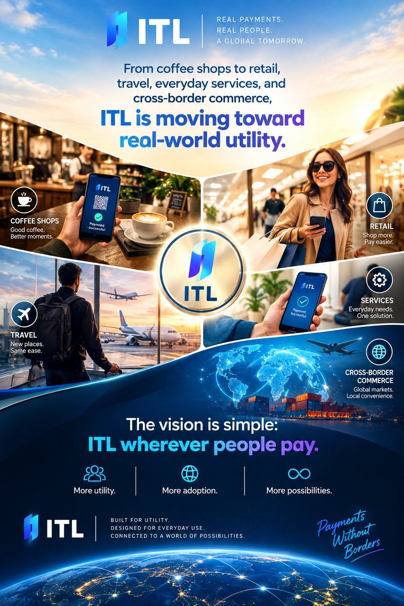 bmbtiger's tweet photo. ☕🛍️✈️ From coffee shops to retail, travel, everyday services, and cross-border payments, ITL is moving toward real-world utility. 🌍

The vision is simple: ITL wherever people pay. More utility, more possibilities. 🚀

#InterLink #ITLG #ITL https://t.co/8fedoZW7ph