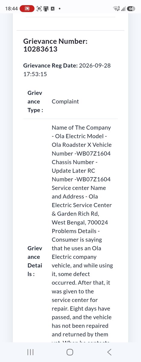 VINAY101966's tweet photo. @bhash DAY 8. STILL NO BIKE. 🛵
8 days in workshop. Still “Diagnosis.” No delivery date.
NCH Grievance: 10283613
@OlaElectric @OlaEV_Support — repair the bike, not just issue tickets.
#OlaElectric #OlaOwners #CustomerRights #dont_buy_ola
#OlaRoadsterX
#OlaMotorbike https://t.co/TLt5naSQtW