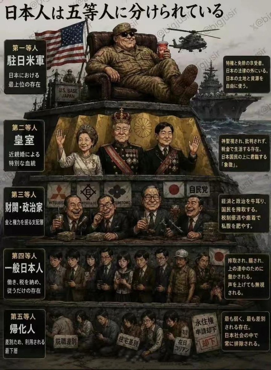 mengyan1234567's tweet photo. 日本网友做的图：
日本种姓制，说是五等，其实是四等。
因为最后一等属于不可接触者，很贱😑 https://t.co/63kP9sjv9J