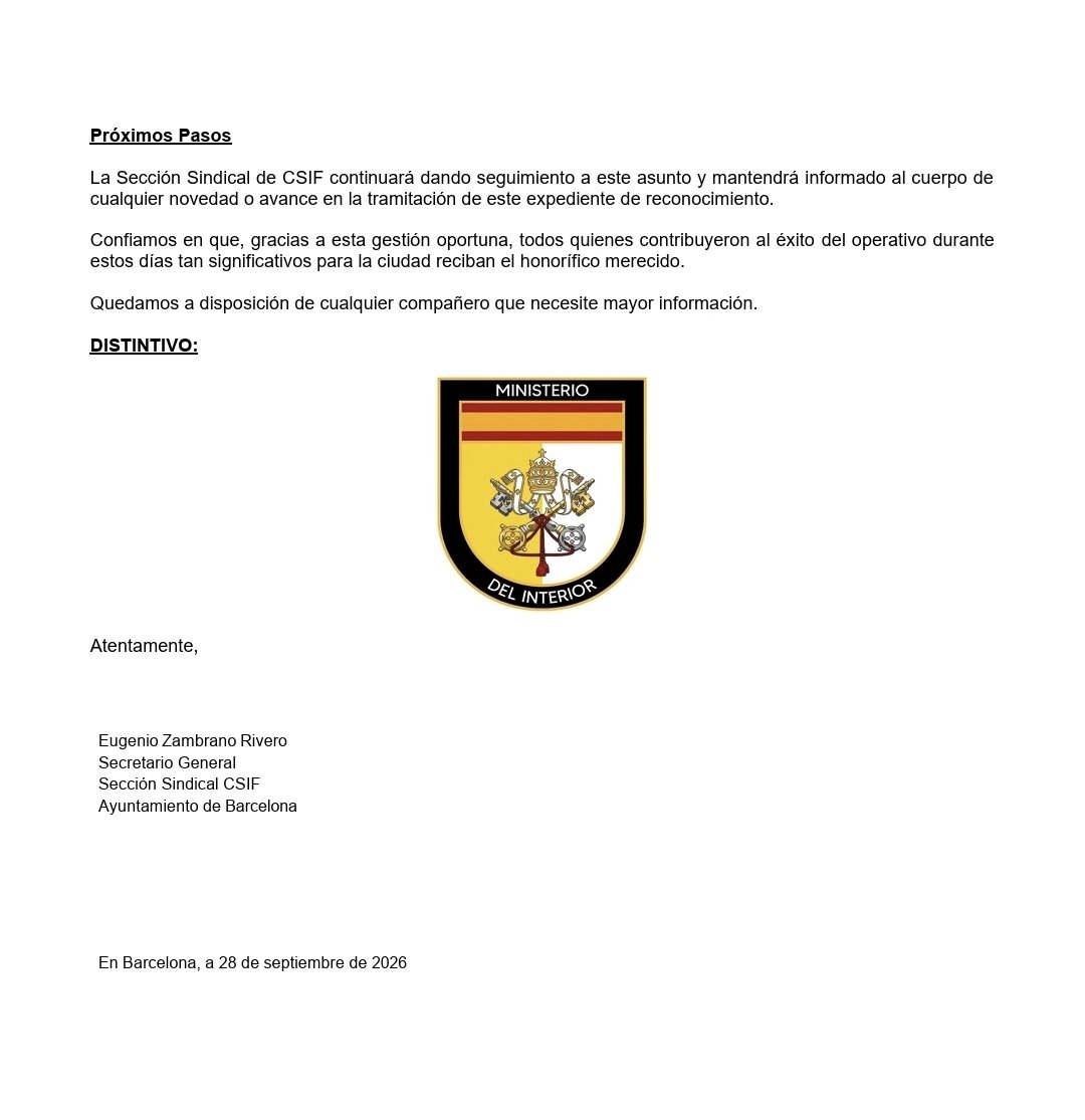 GUBCNCSIF's tweet photo. 🟢 COMUNICADO sobre reconocimiento al operativo de la visita de su santidad del Papa a Barcelona. https://t.co/vh95ixrsAd