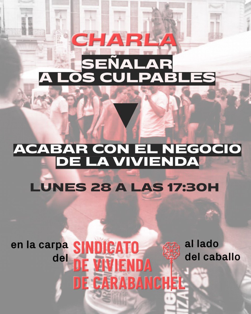 SVCarabanchel's tweet photo. Todo el mundo en Sol esta tarde.

Señalemos a los culpables, acabemos con el negocio de la vivienda. 

🗓️Hoy
⌚17:30
📍Carpa del SVC, al lado del caballo, en la entrada de C/Preciados

👇👇👇 https://t.co/LSTxHVASE8
