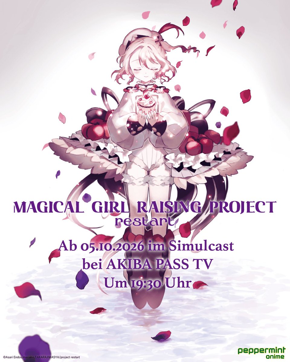 AKIBAPASS's tweet photo. Ein neues „Magical Girl Raising Project“ hat begonnen.

Ab 05.10.2026 jeden Montag um 19:30 Uhr im Simulcast bei AKIBA PASS TV: MAGICAL GIRL RAISING PROJECT restart

Hinweis: Ab 26.10.2026 1 Stunde früher: 18:30 Uhr

#MAGICALGIRLRAISINGPROJECTrestart #AKIBAPASSTV #peppermintanime https://t.co/OiRZa7PT8q