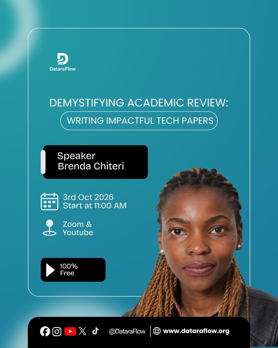 DataraFlow's tweet photo. Your paper was rejected. The research was solid, but reviewers couldn't see its value.

Brenda Chiteri explains how peer review works and how to write tech papers that pass it.

Sat 3 Oct | 11AM WAT | Zoom + YouTube | Free
https://t.co/fuvjsYEBb2
#DataraFlow #DataScience https://t.co/A8Ga3Ij0tQ