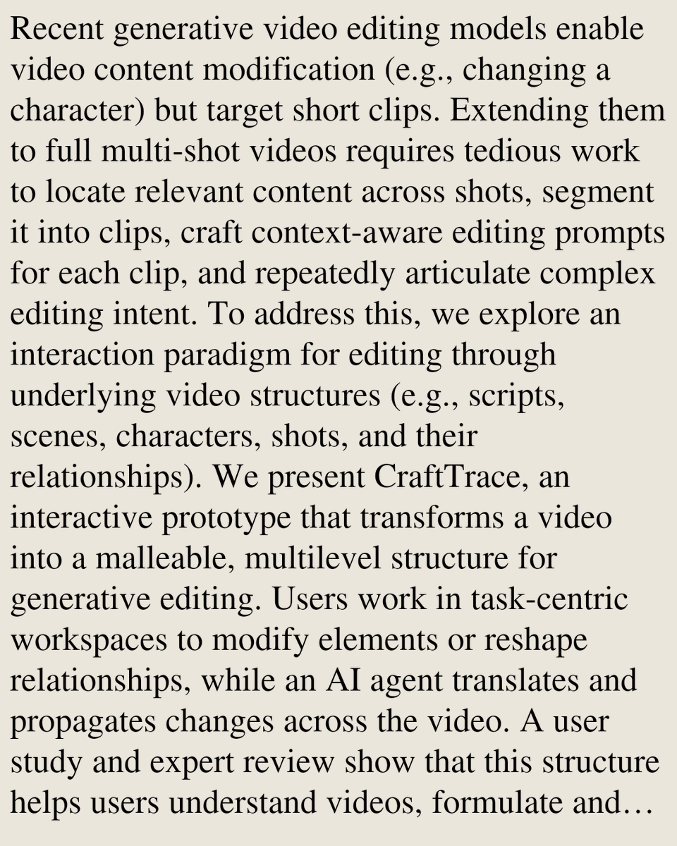 Smartphones's tweet photo. CraftTrace: Unflattening Videos into Malleable, Creation-Inspired Structures for Generative Editing

Boyu Li, Yuqian Zhou, Duotun Wang, Ding Li, Zhe Lin, Nanxuan Zhao, Zeyu Wang, Lin-Ping Yuan, Hongbo Fu
https://t.co/86L0stJlBi [𝚌𝚜.𝙷𝙲] https://t.co/STWnfoHIaT