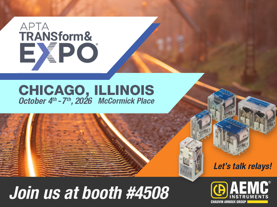AEMCInstruments's tweet photo. 🚆 One week until APTA TRANSform &amp; EXPO 2026!

#AEMCInstruments is making our first appearance! Join us Oct. 3–7 in Chicago at Booth #4508 to explore relay &amp; electrical test solutions.

🎟️ Stop by and enter for a chance to win a Model 607 Clamp-On Meter!

#APTAEXPO #APTA2026 https://t.co/i1b5HcZ5O4