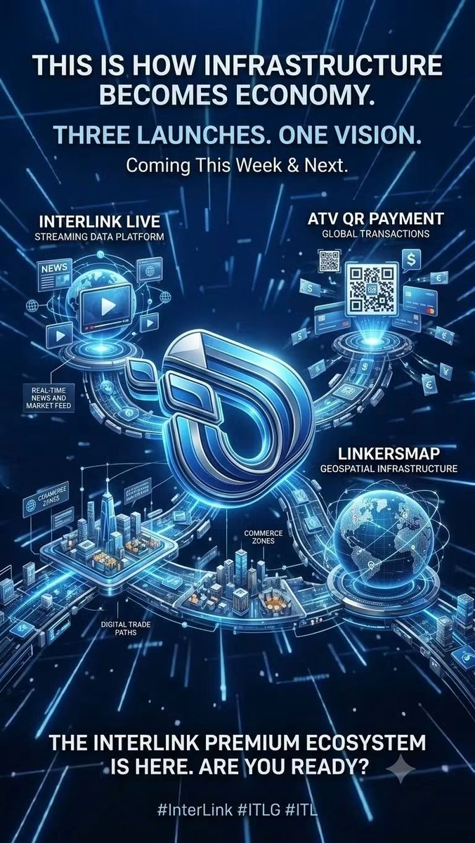 DAKSHAYAc3z's tweet photo. THIS IS HOW INFRASTRUCTURE BECOMES ECONOMY.
Three launches. One Vision. Coming This Week &amp; Next.
InterLink Live • ATV QR Payment • LinkersMap
The InterLink Premium Ecosystem is here. Are you ready?
#InterLink #ITLG #ITLG https://t.co/CNZu046har