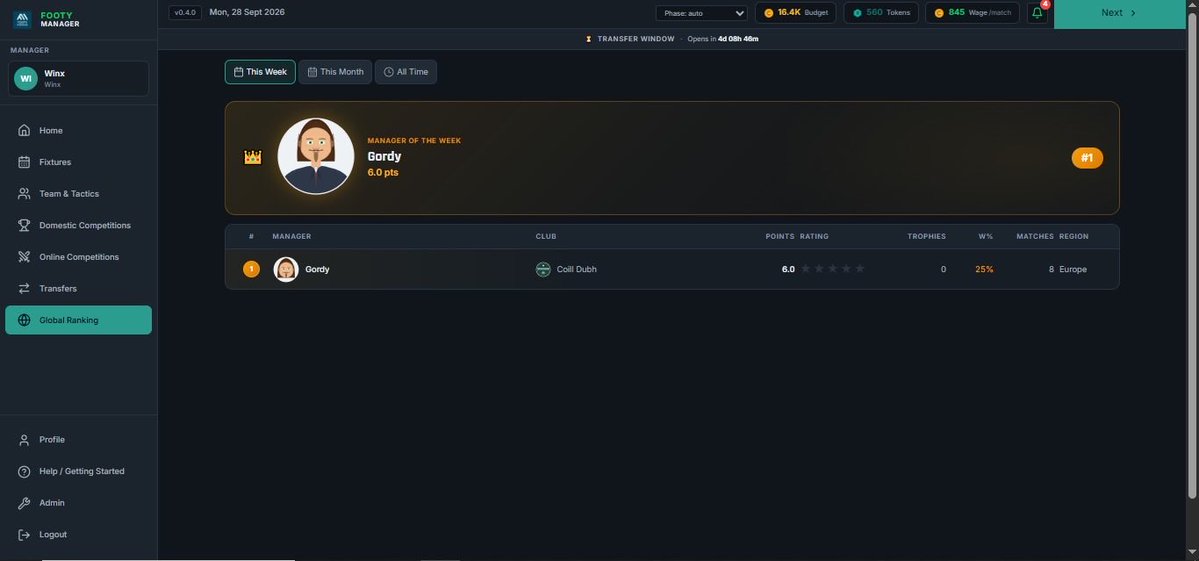 FootyManagerOn's tweet photo. A new week &amp; a fresh opportunity to climb the global rankings.

The leaderboard has reset for the week; where will you finish by Saturday?

log in, play your matches, and climbbb
play now: https://t.co/KeHkffJ113 https://t.co/81twFuUKSA