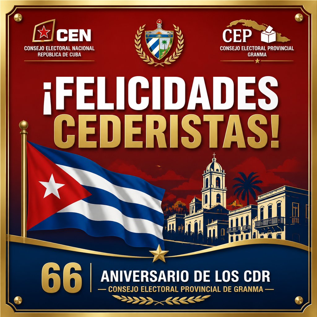 LuisGui06196604's tweet photo. 🇨🇺 Desde el @CEP_Granma enviamos una calurosa felicitación a los #CDR en su Aniversario. Reconocemos su compromiso diario y apoyo constante en la organización de los procesos electorales en cada barrio. ¡Felicidades!
#CDRdeCuba #Granma #JuntosPorLaDemocracia #CENGranma https://t.co/KjrZT78xsy