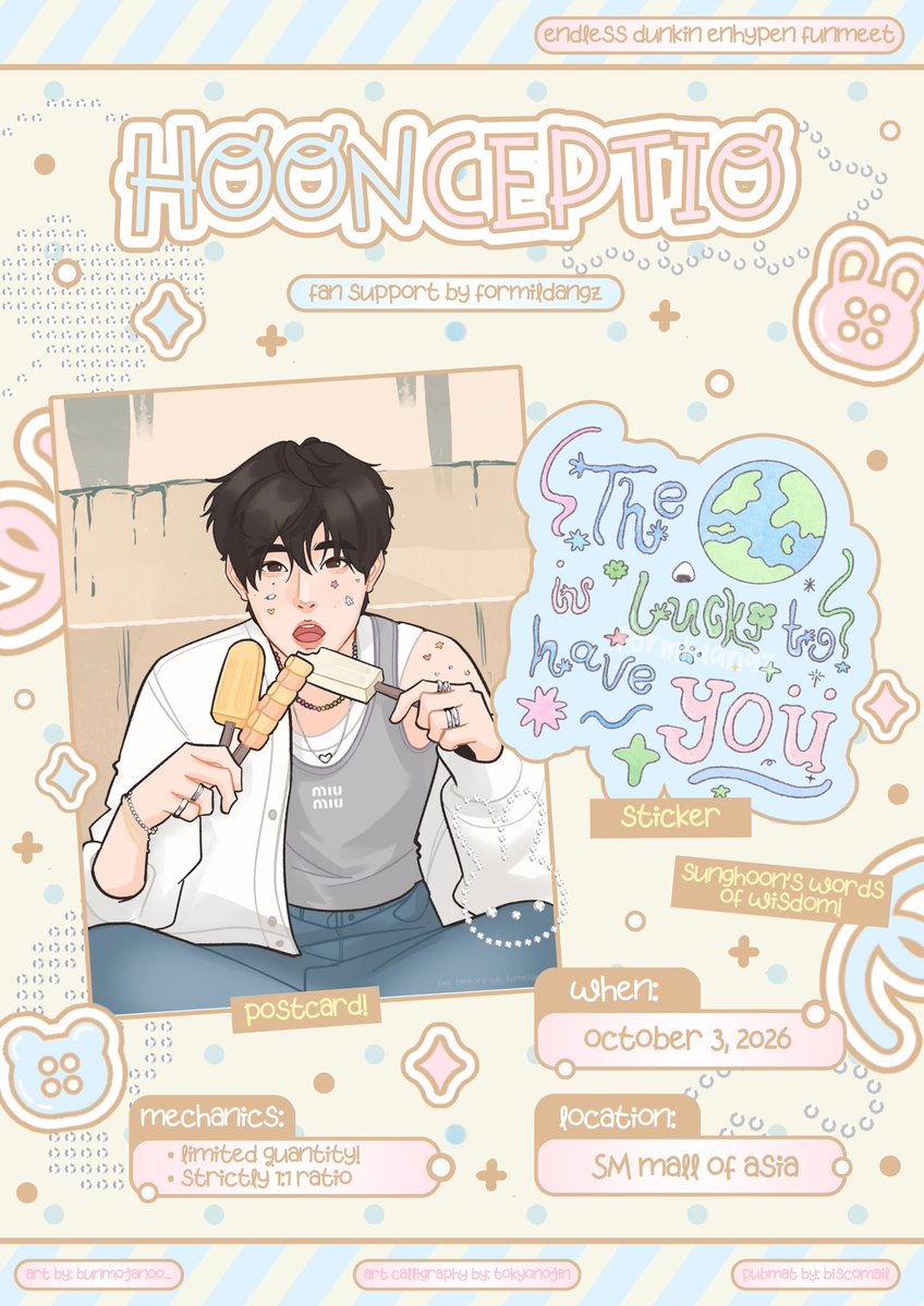 formildangz's tweet photo. #성훈 fan support by formildangz 彡☆
for endless dunkin’ enhypen funmeet.

𝐇𝐎𝐎𝐍𝓬𝓮𝓹𝓽𝓲𝓸 ⊹ ࣪ ˖ ໒꒱

ഒ retweet &amp; like
ഒ limited qty, 1:1 ratio
ഒ d-day trades only 

#DunkinPH_ENDLESS #DunkinPH 
#ENDLESSFunmeet #ENHYPEN https://t.co/XPIPKtbGJx