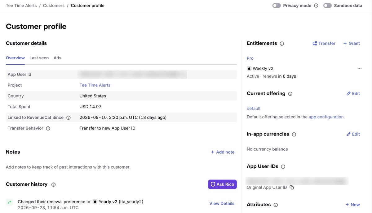 vovalukashov's tweet photo. Someone just moved from the weekly plan of my golf app to the yearly one 🚀

They started on September 10 and paid $4.99 a week three times. The yearly plan costs $39.99, the price of eight weeks. Apple switches them over when the week they paid for ends, so the money arrives in six days.

I do not talk to customers, so this is how they talk to me.