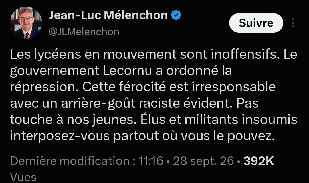 FrancdEurope's tweet photo. Donc les militants LFI forme aussi une  milice ? Comment peut-on qualifier un leader politique qui ordonne à ses partisans d'aller à l'affront avec les forces de l'ordre ? Cet homme et ses idées sont dangereuses pour la France. Comme un dictateur envoyant sa jeunesse à la guerre. https://t.co/SyKaJKaLkJ