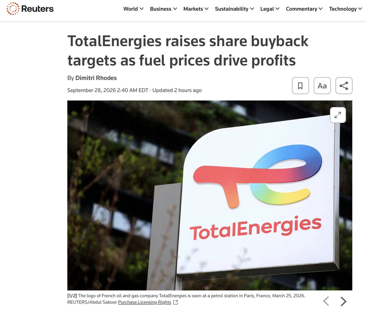 BTW, more bad news for the net-zero hoax:

"[TotalEnergies] expects its oil and gas production to grow 2% to 3% annually between 2030 and 2035."